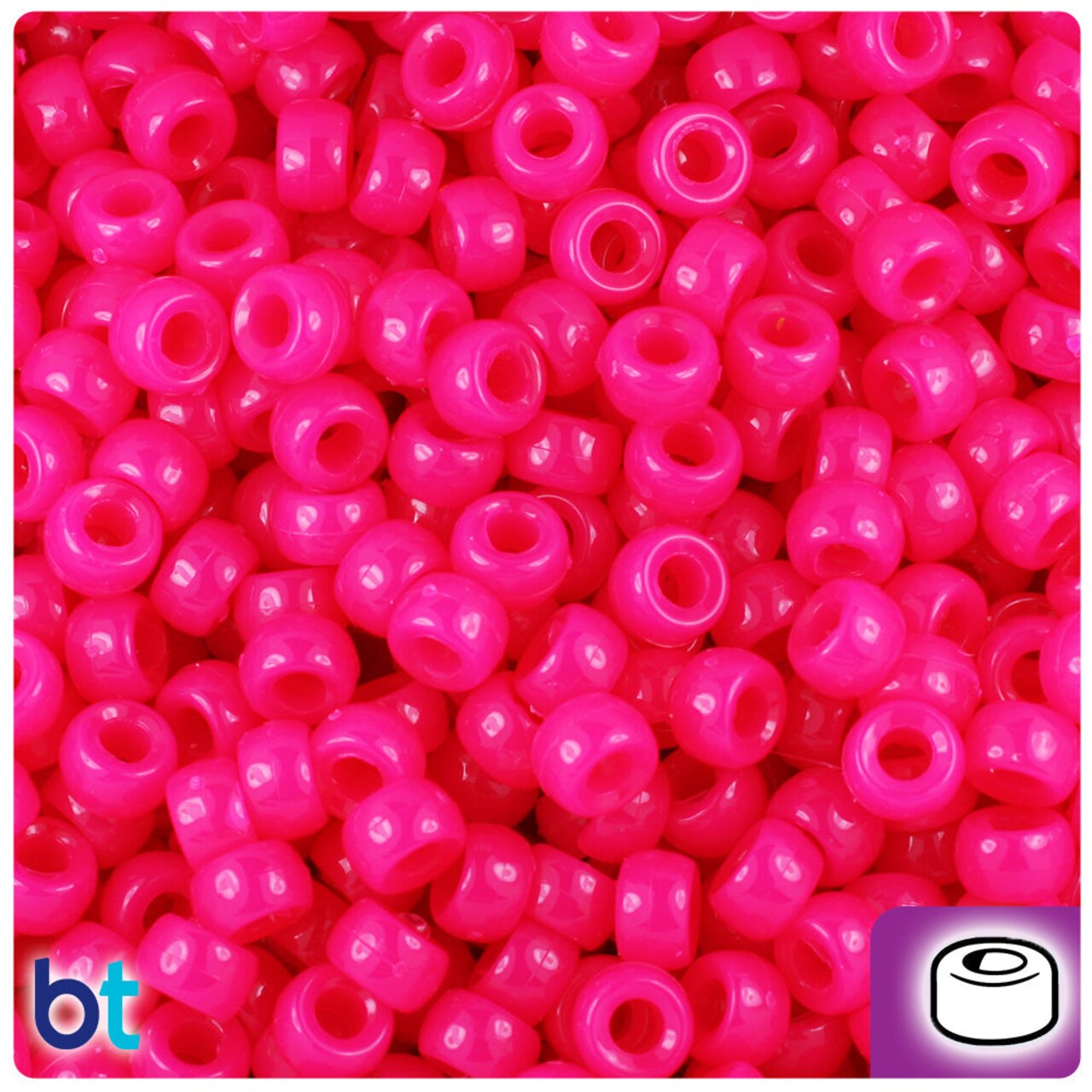 BeadTin Magenta Neon Bright 6.5mm Mini Barrel Plastic Pony Beads (1000pcs)